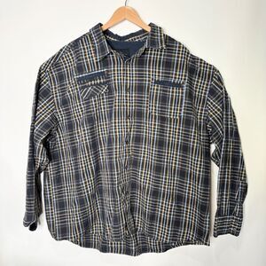 Marc Ecko Button Up Long Sleeve Shirt Plaid Brown Blue Men Size 5X
